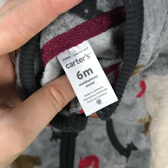 Carter’s Fleece Romper Gray Black Animal Print Size 6 Months - Picture 3 of 4